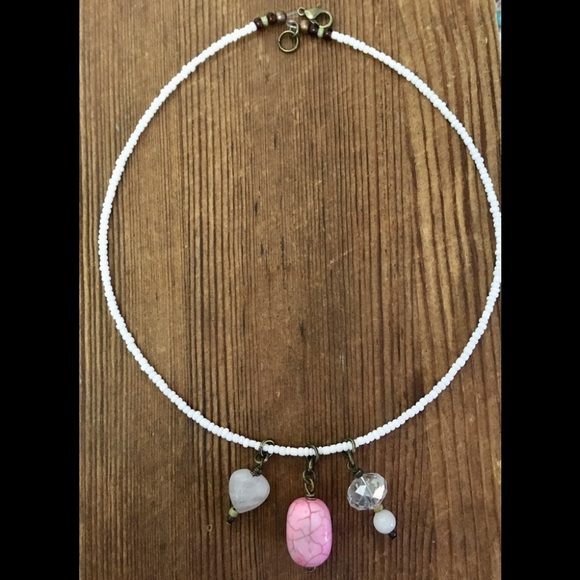 Beaded Charmed Pendant Ladies Necklace, Pink Turquoise and White Neckla… - Picture 5 of 6